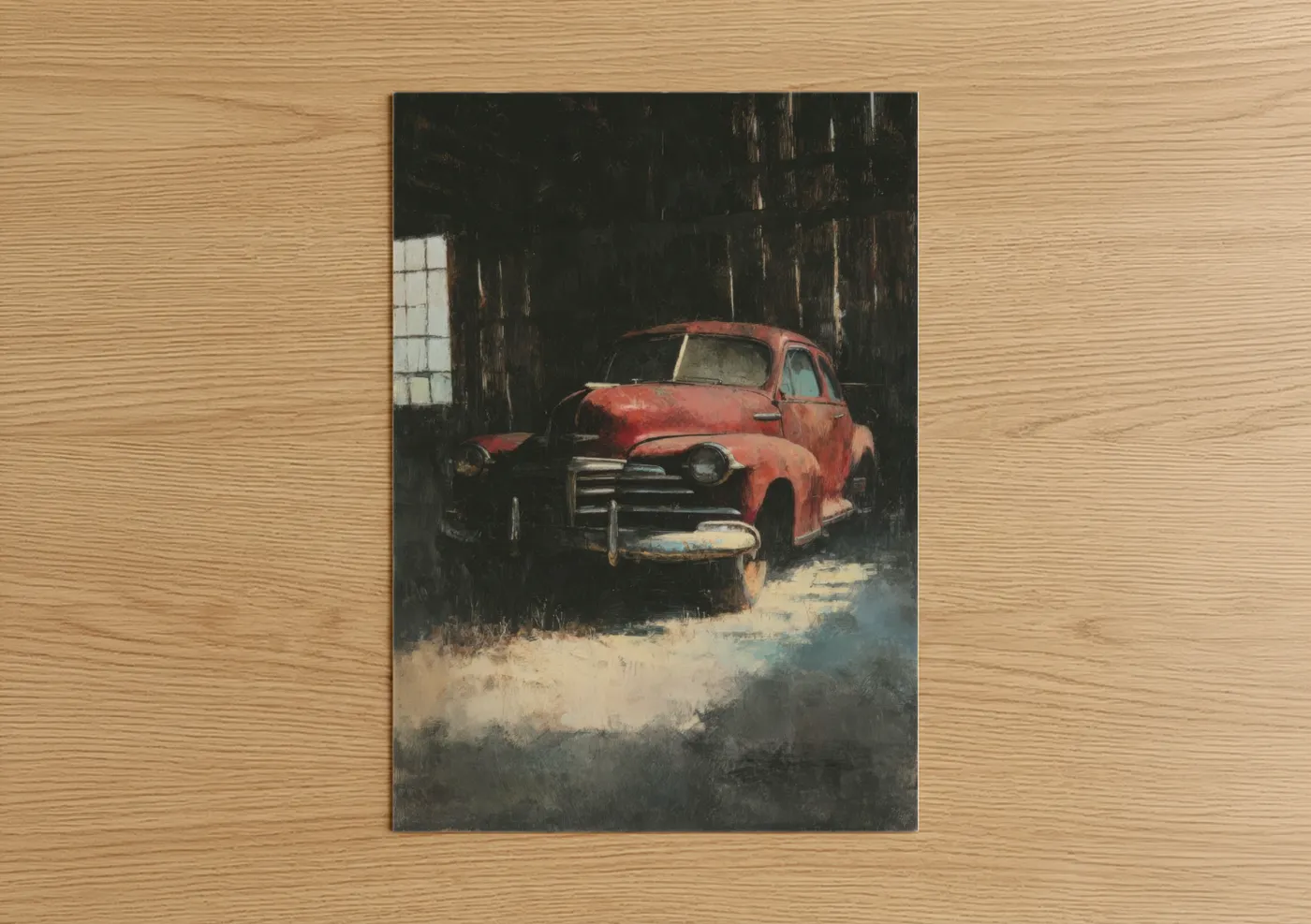 Vintage Red Car Rustic Garage Wall Art