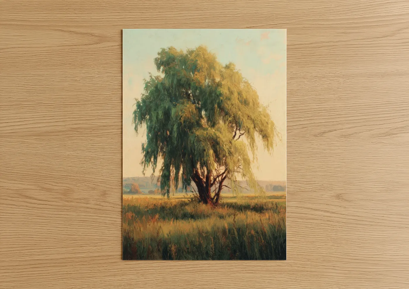Golden Willow Tree Landscape Painting Wall Art