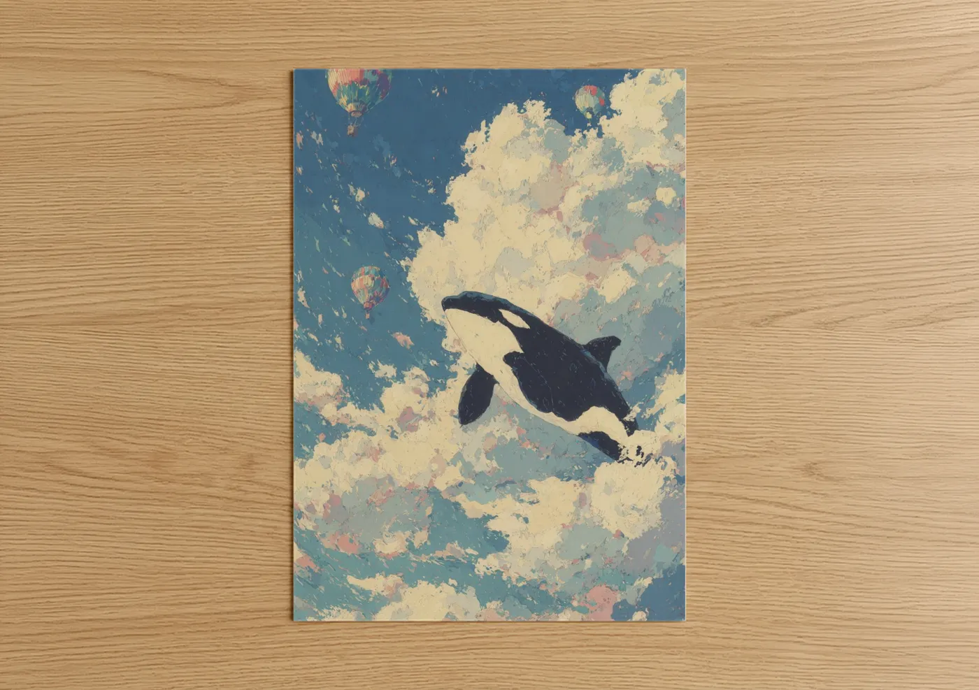 Orca Whale Floating Cloud Illustration Wall Art