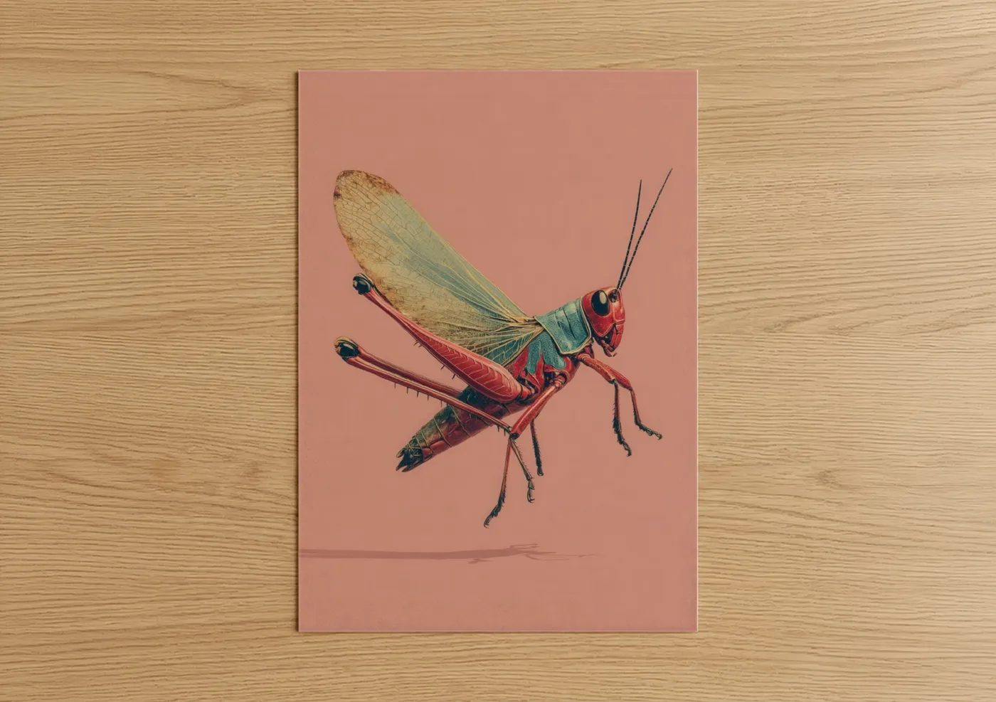Crimson Grasshopper Illustration Wall Art