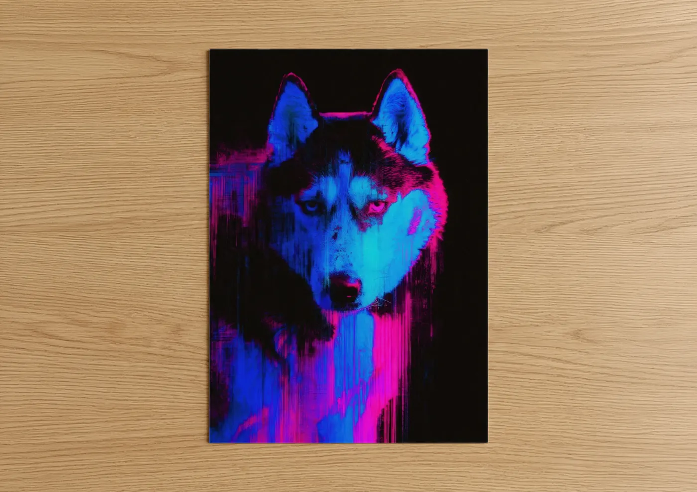 Neon Husky Pop Art Digital Portrait Wall Art