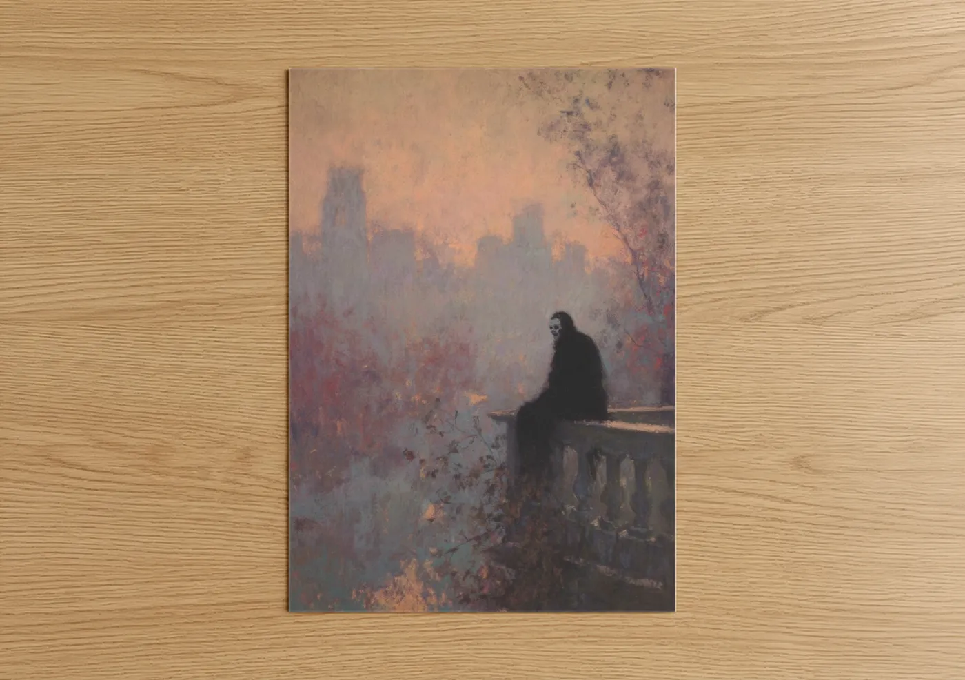 Dark Vampire Overlooking City Skyline Wall Art