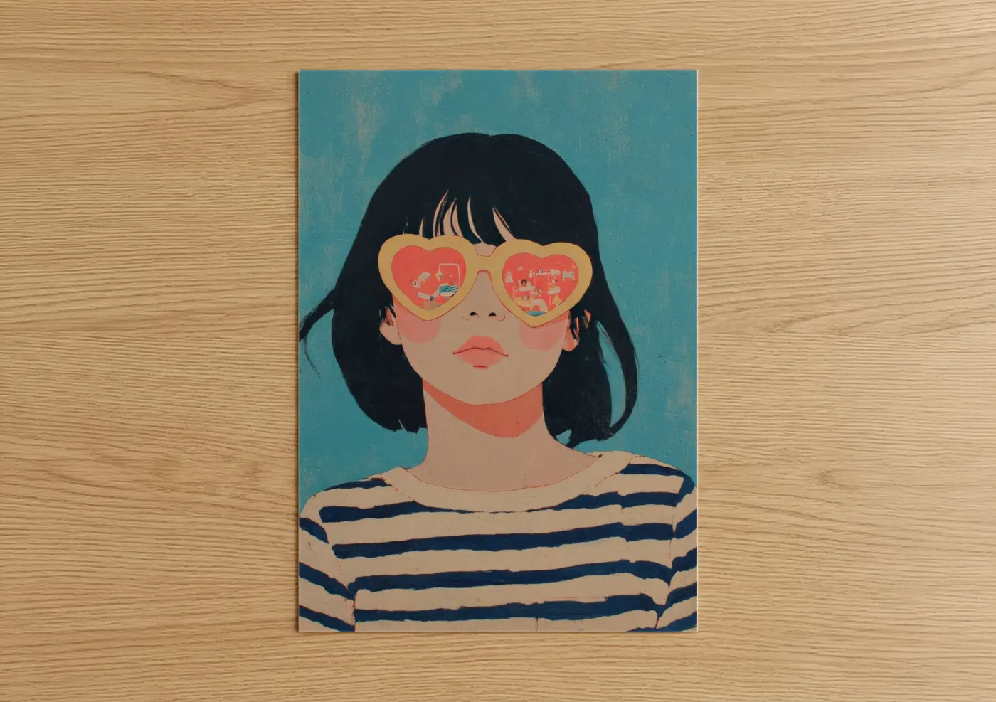 Girl with Heart Sunglasses Illustration Wall Art