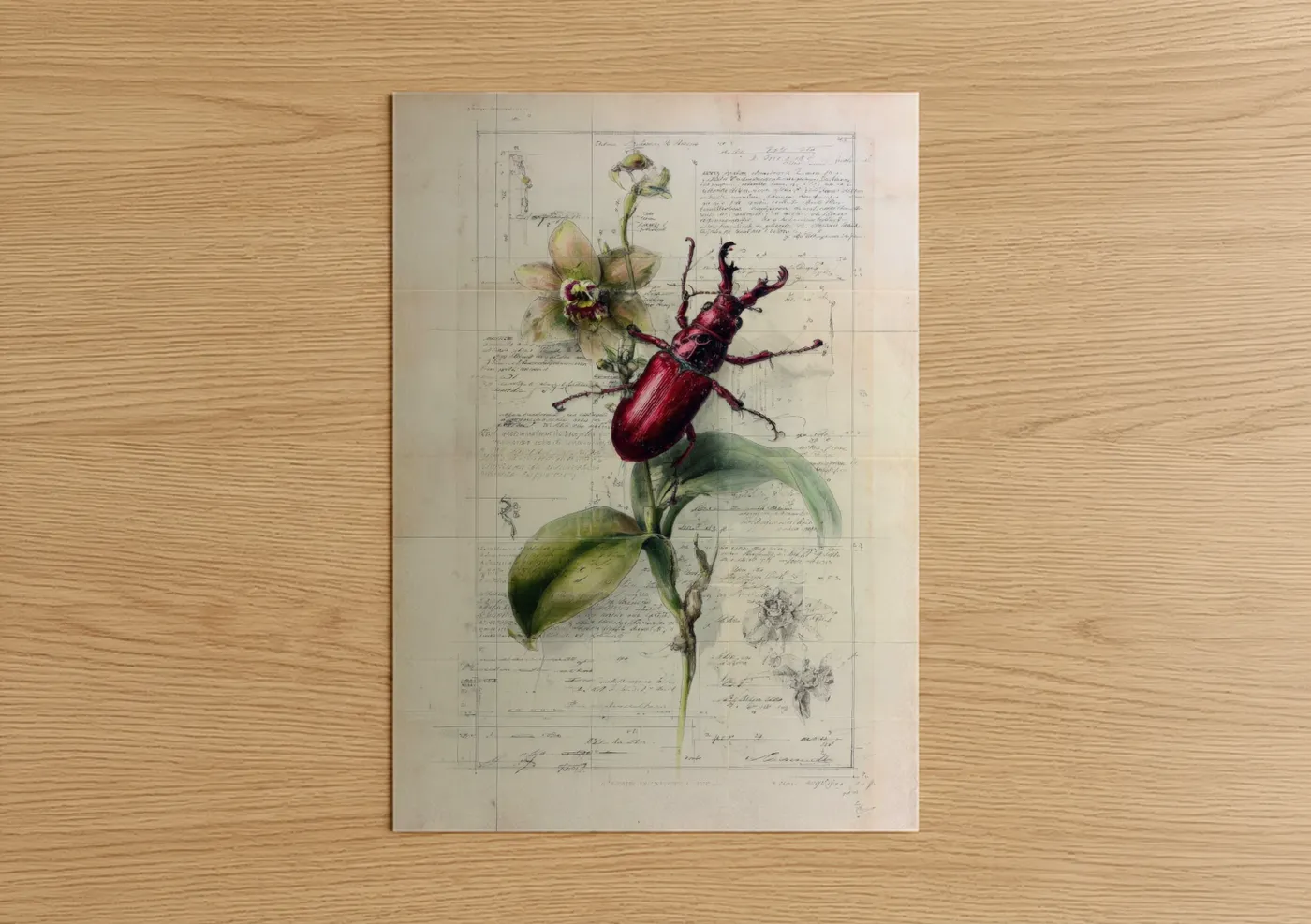 Crimson Beetle with Orchid Botanical Wall Art