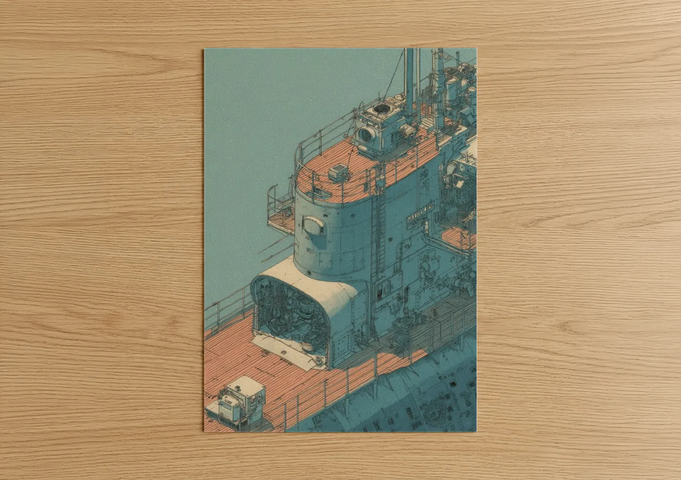Vintage Submarine Isometric Illustration Wall Art