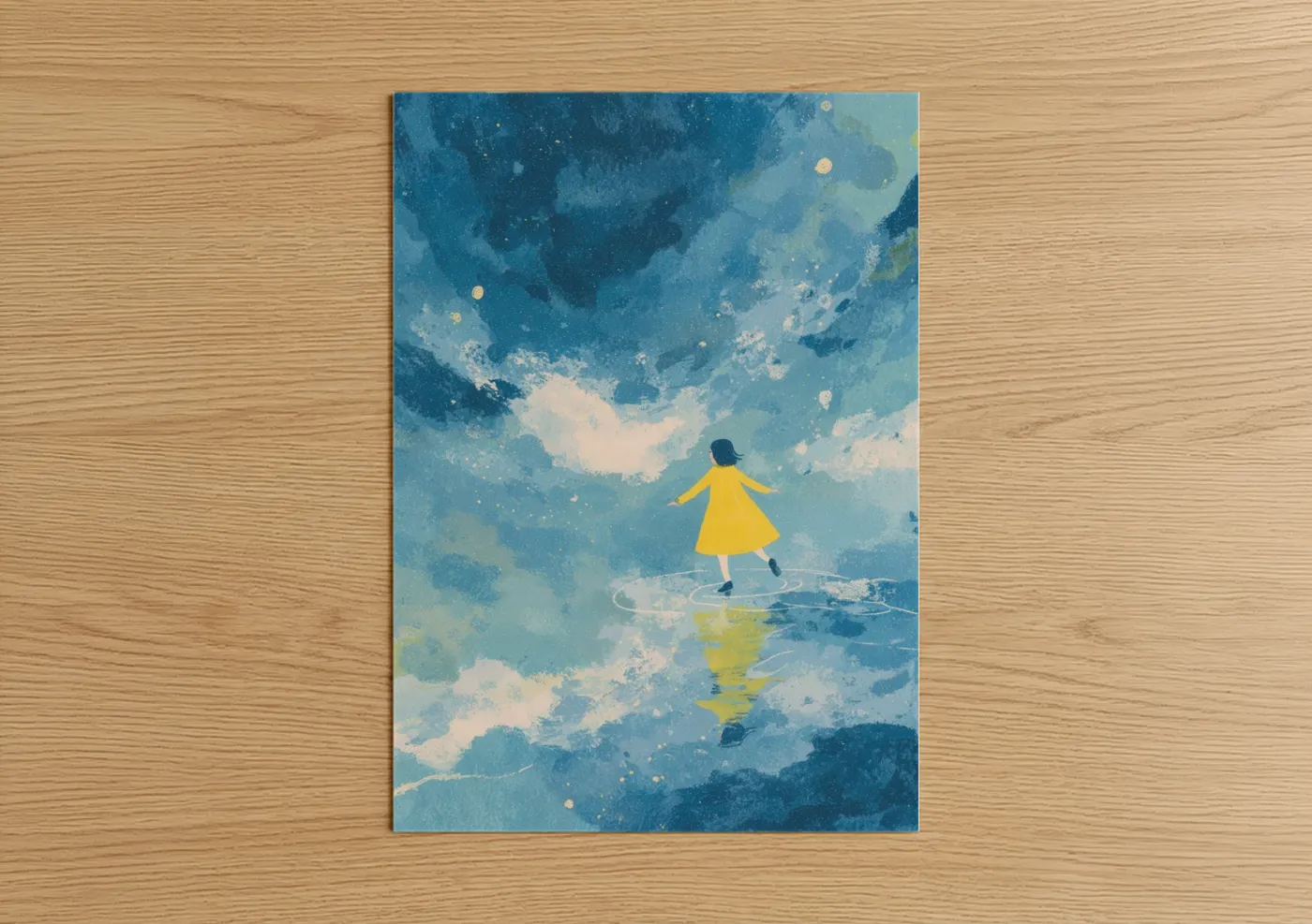 Girl in Yellow Dress Dreaming Sky Wall Art
