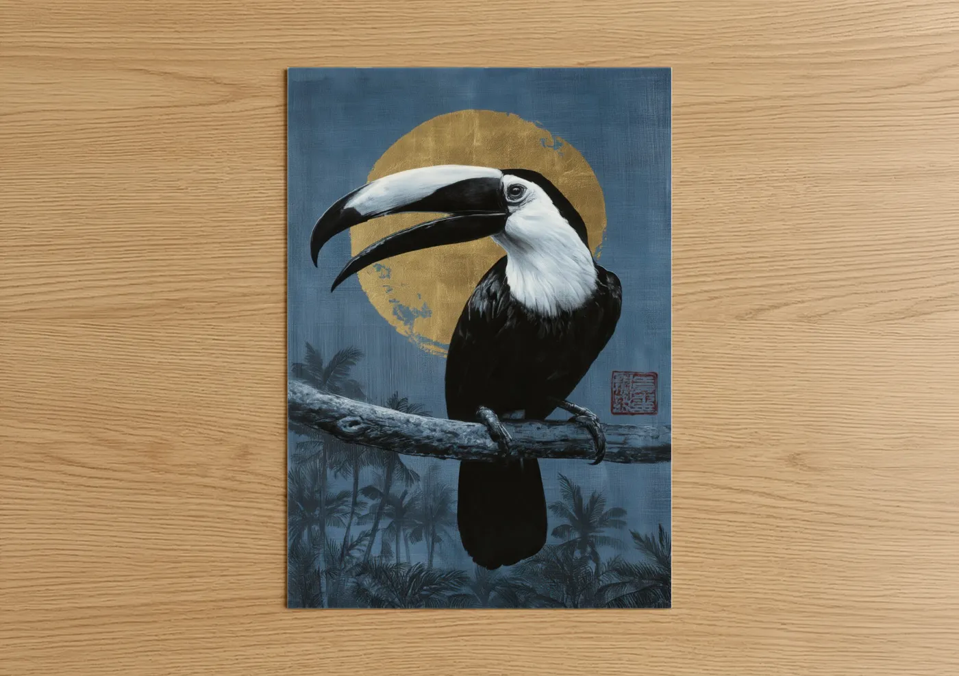 Golden Toucan Black and White Bird Wall Art