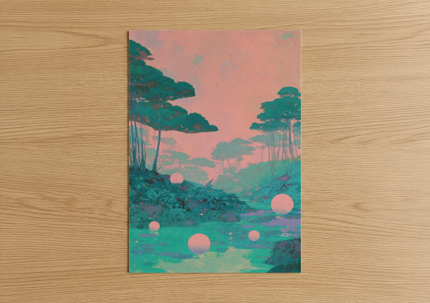 Surreal Alien Landscape Pink Teal Wall Art