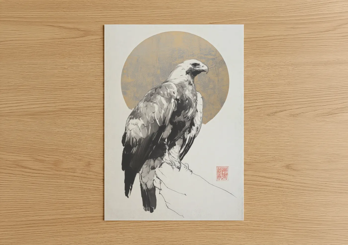 Perched Eagle Minimalist Ink Wall Art