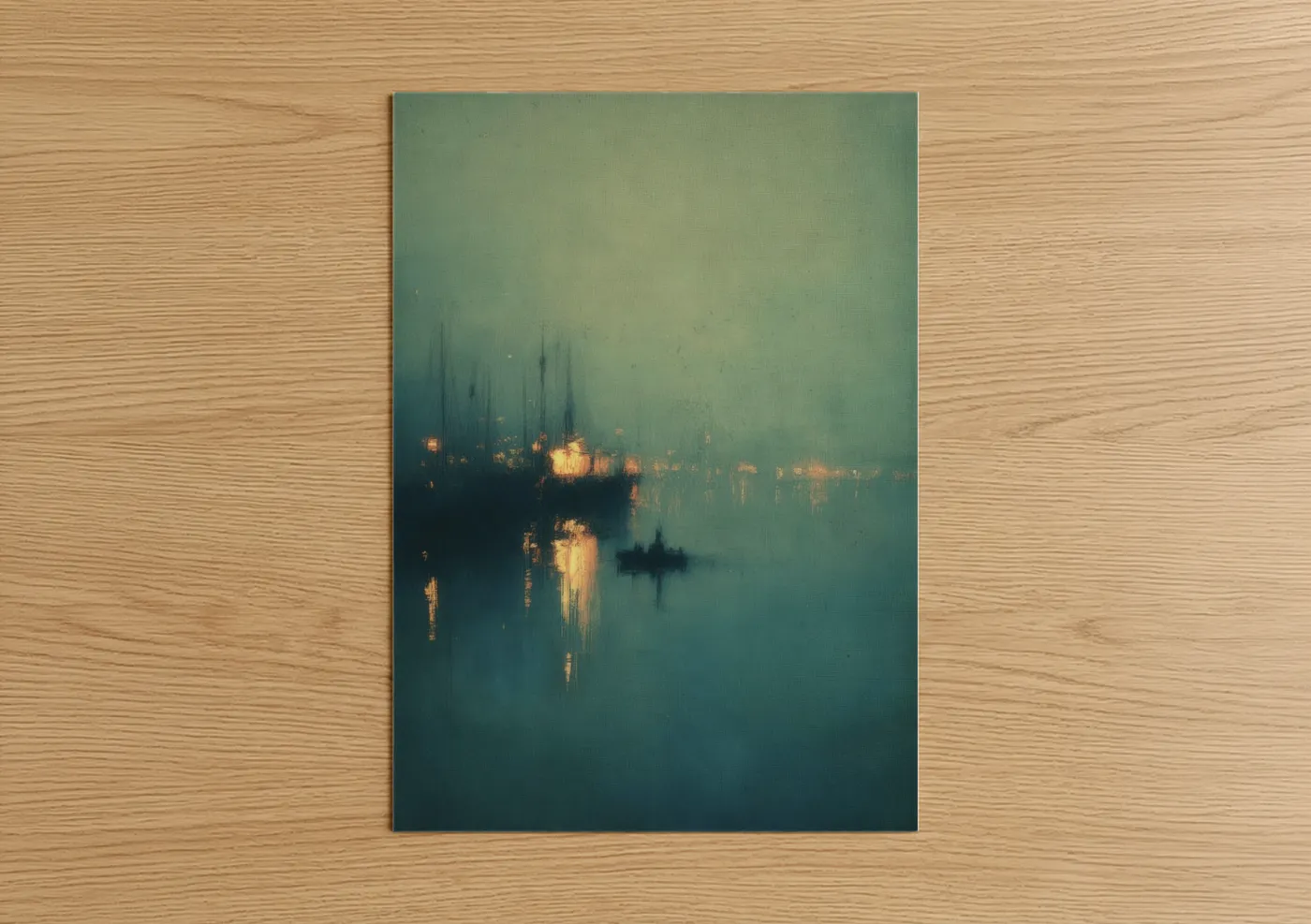 Misty Harbor Lights Golden Glow Wall Art