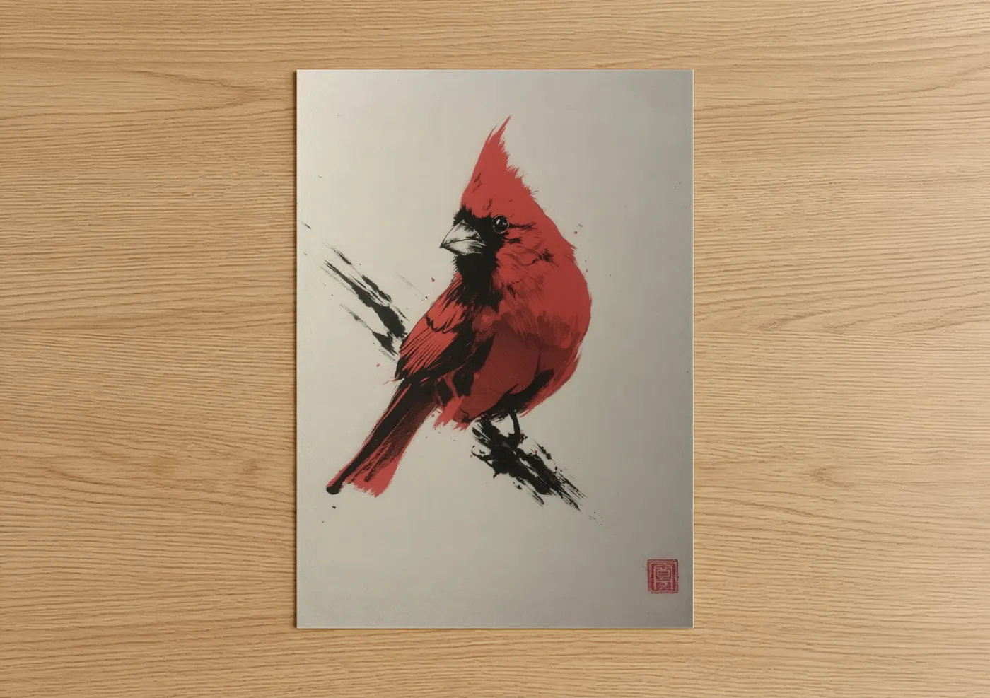 Crimson Cardinal Ink Art Print Wall Art