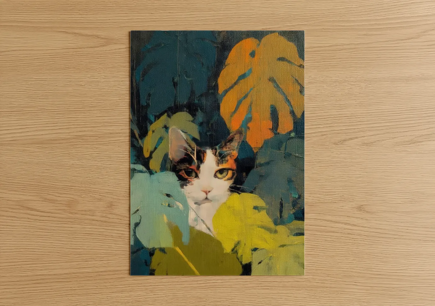 Monstera Cat Portrait Modern Wall Art