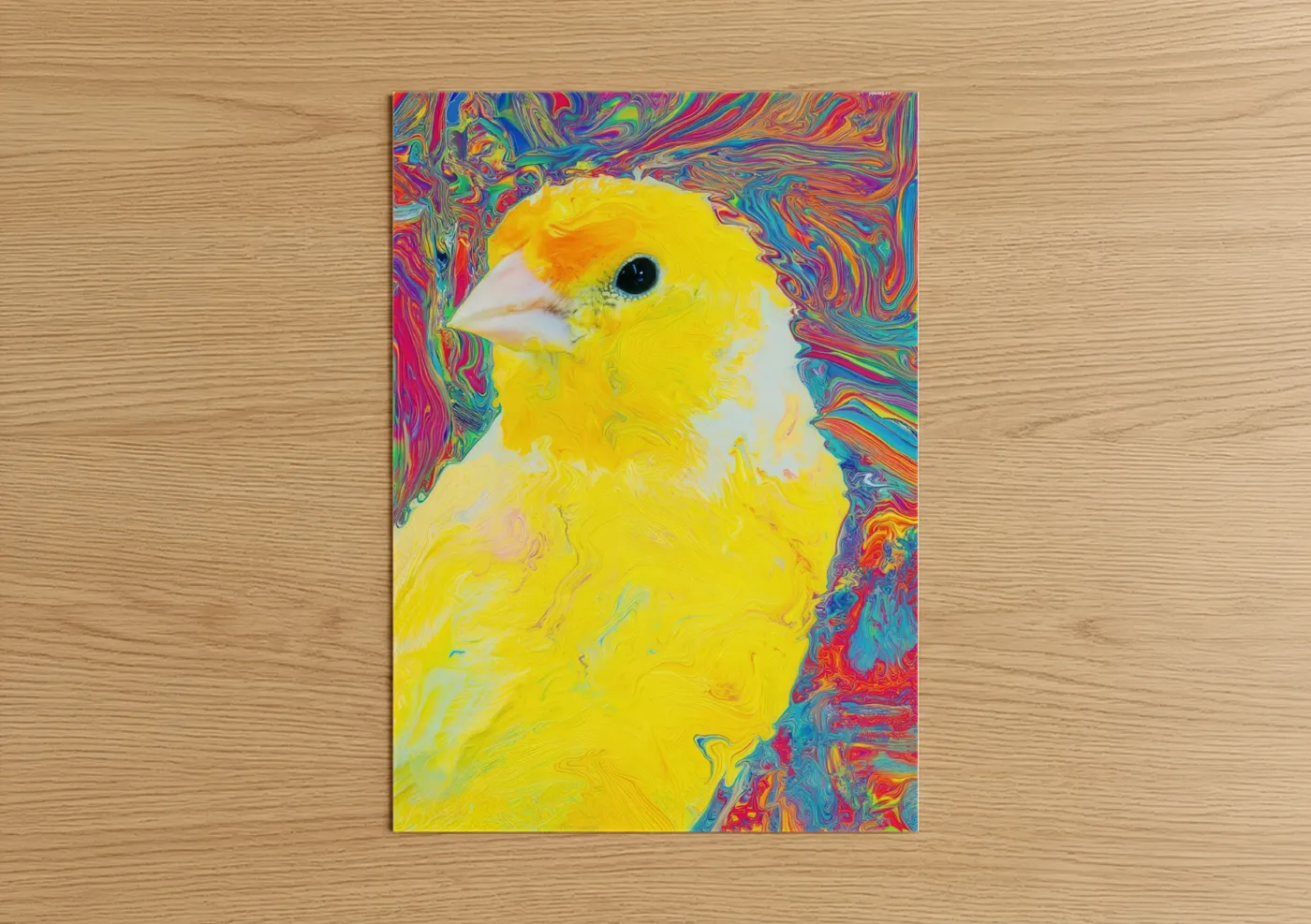 Vibrant Yellow Canary with Psychedelic Background Wall Art