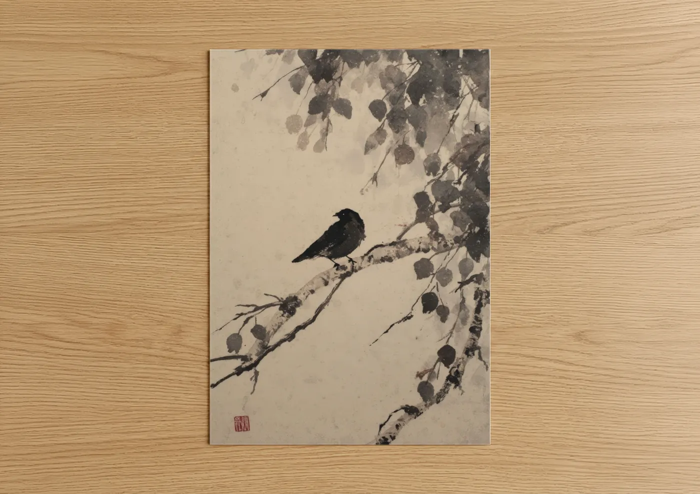 Black Bird Winter Birch Tree Wall Art