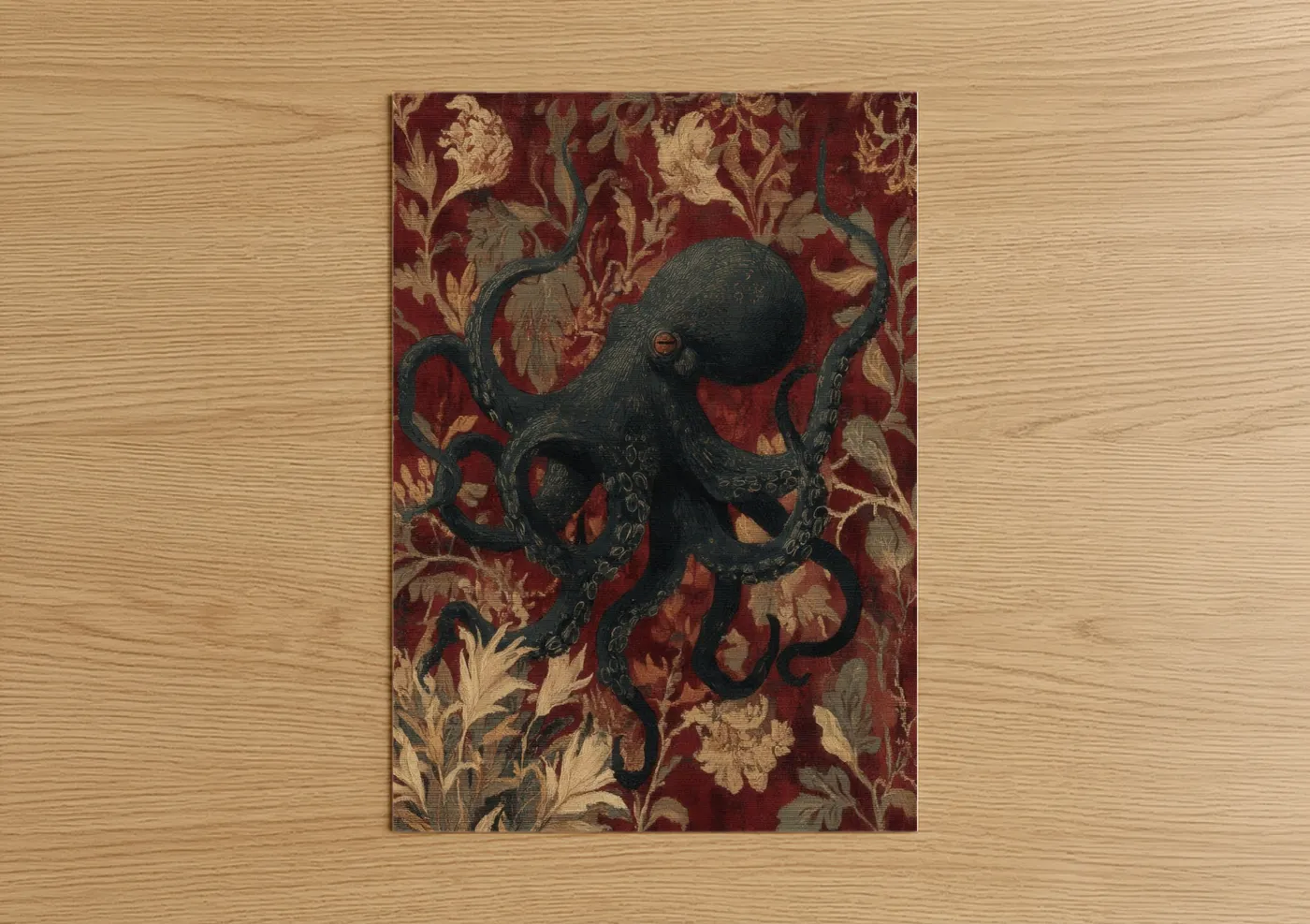 Ornate Octopus Dark Vintage Botanical Wall Art