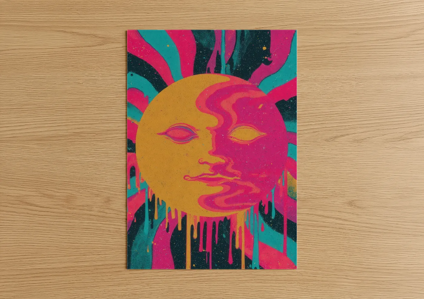 Cosmic Sun Face Pop Art Illustration Wall Art