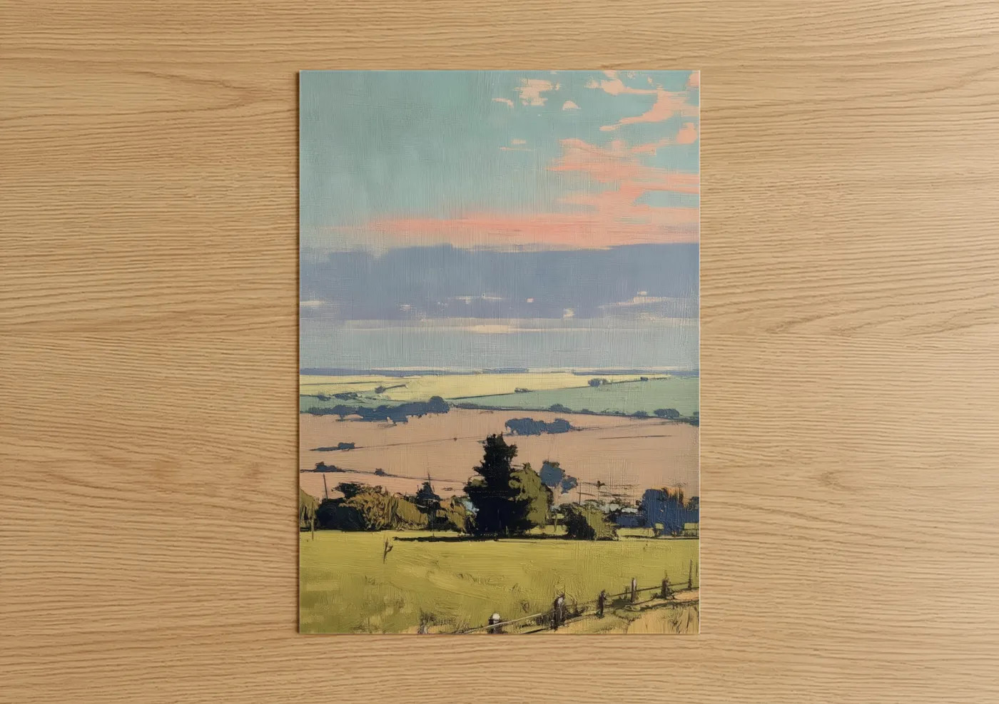 Pastoral Valley Landscape with Sunset Sky Wall Art