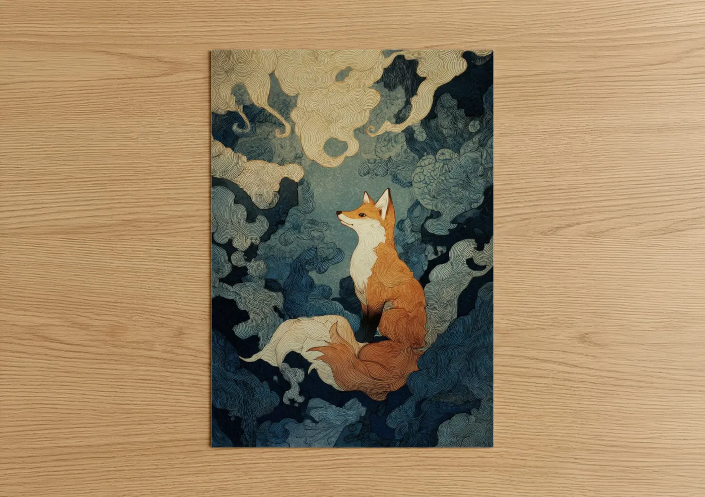 Celestial Fox Night Sky Illustration Wall Art