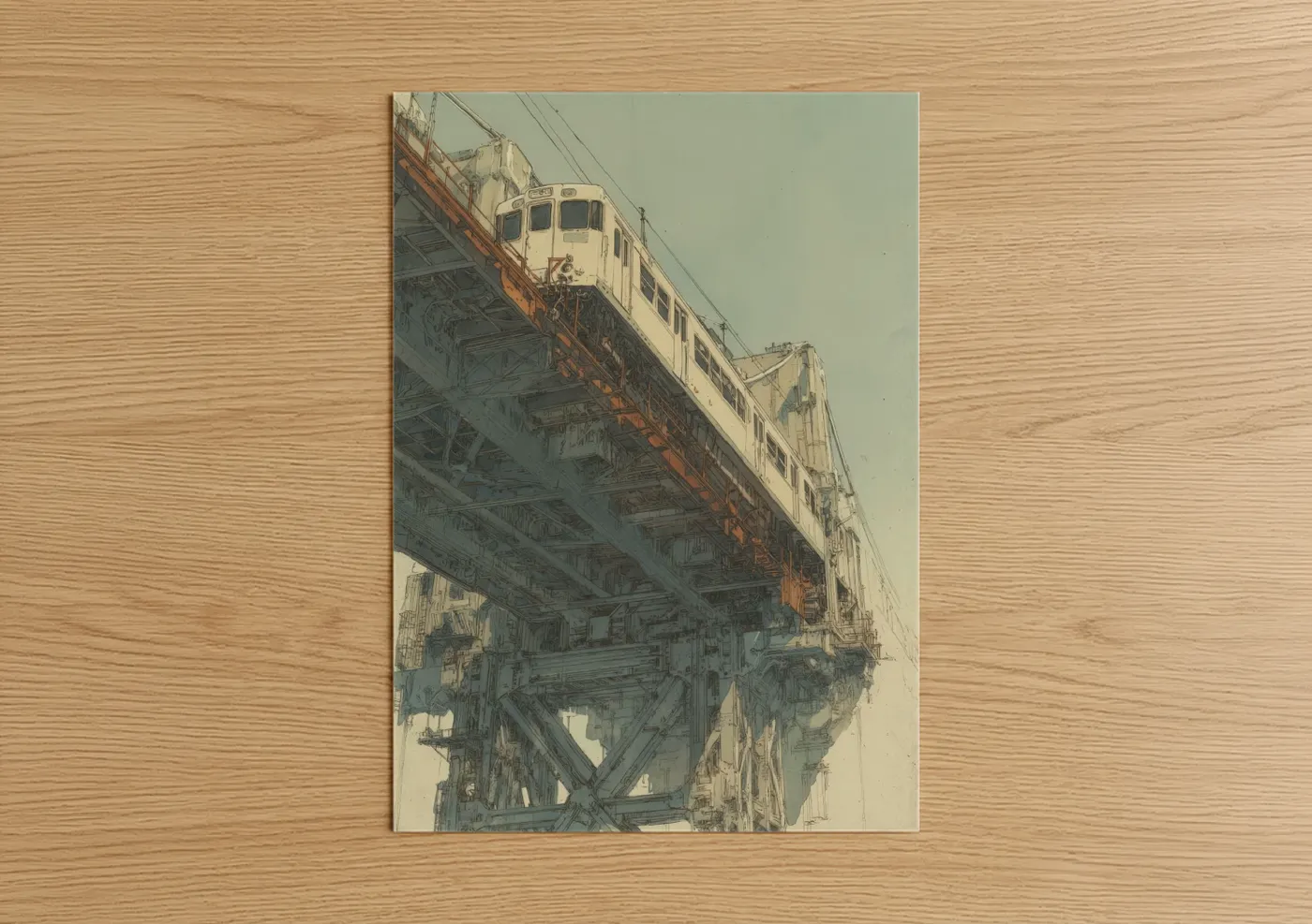 Elevated Train Vintage Industrial Illustration Wall Art