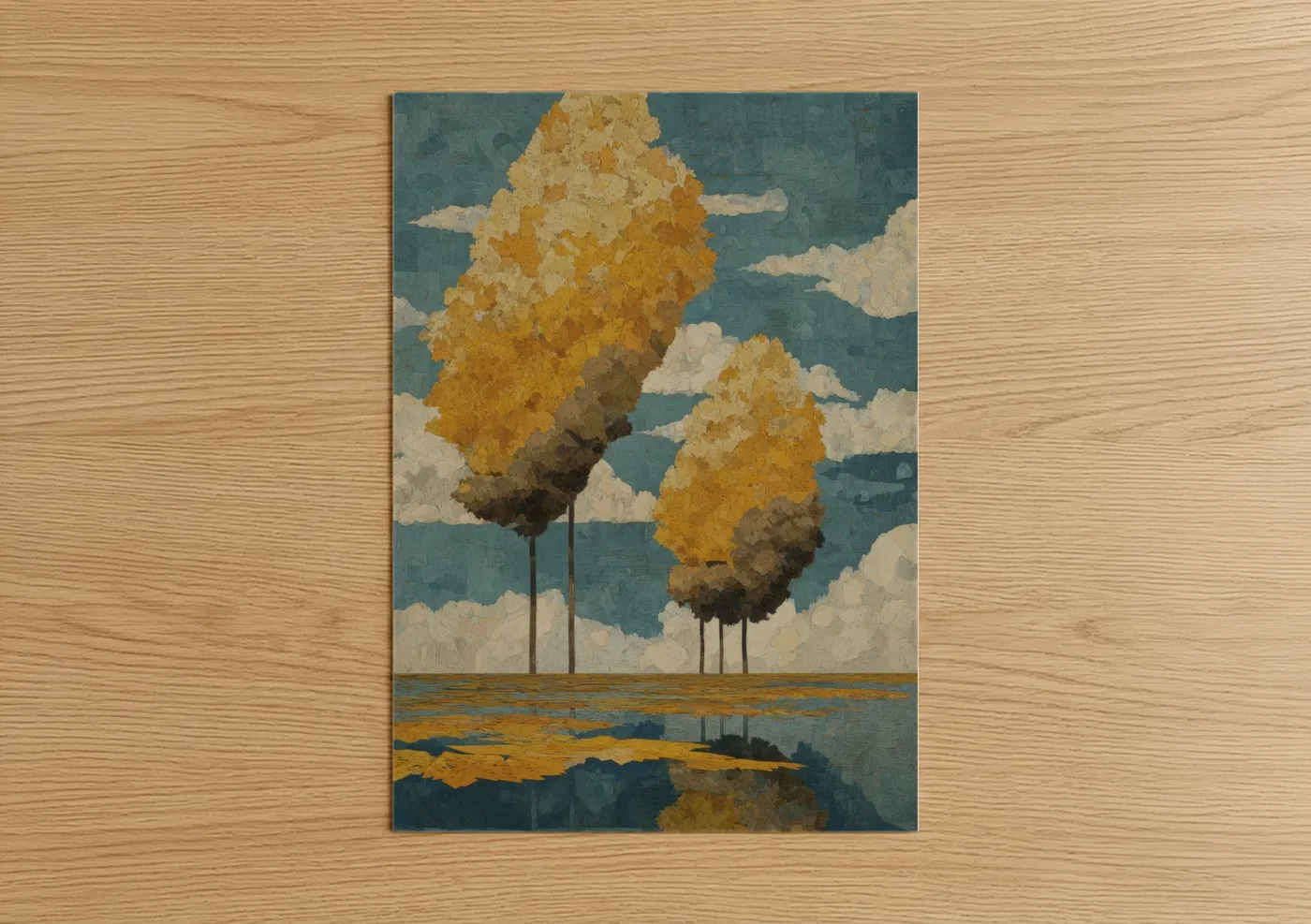 Golden Autumn Trees Landscape Reflection Wall Art