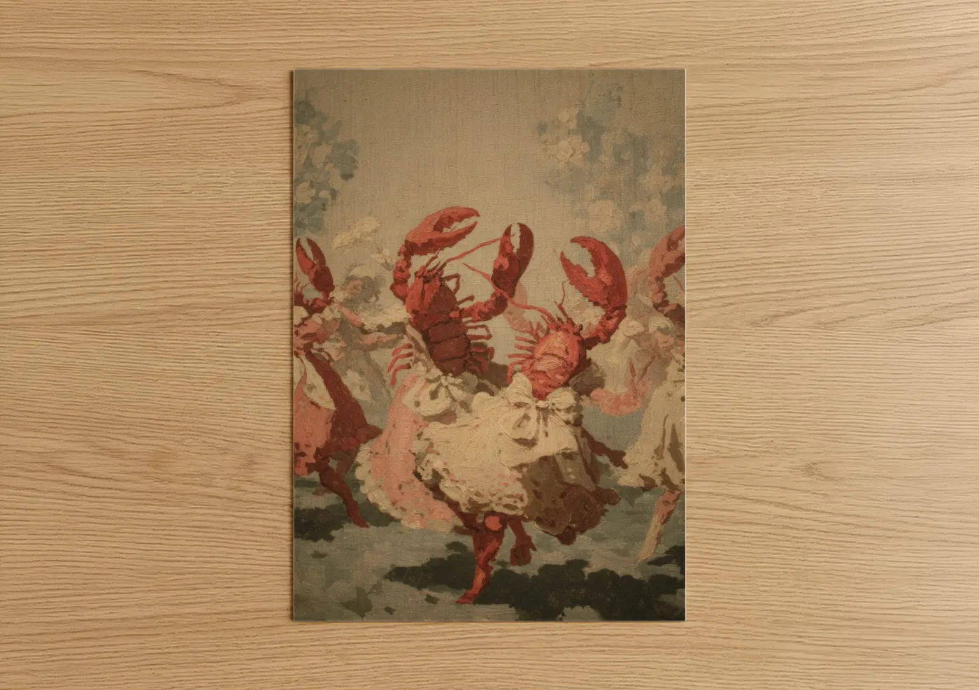 Coral Lobster Dance Vintage Illustration Wall Art