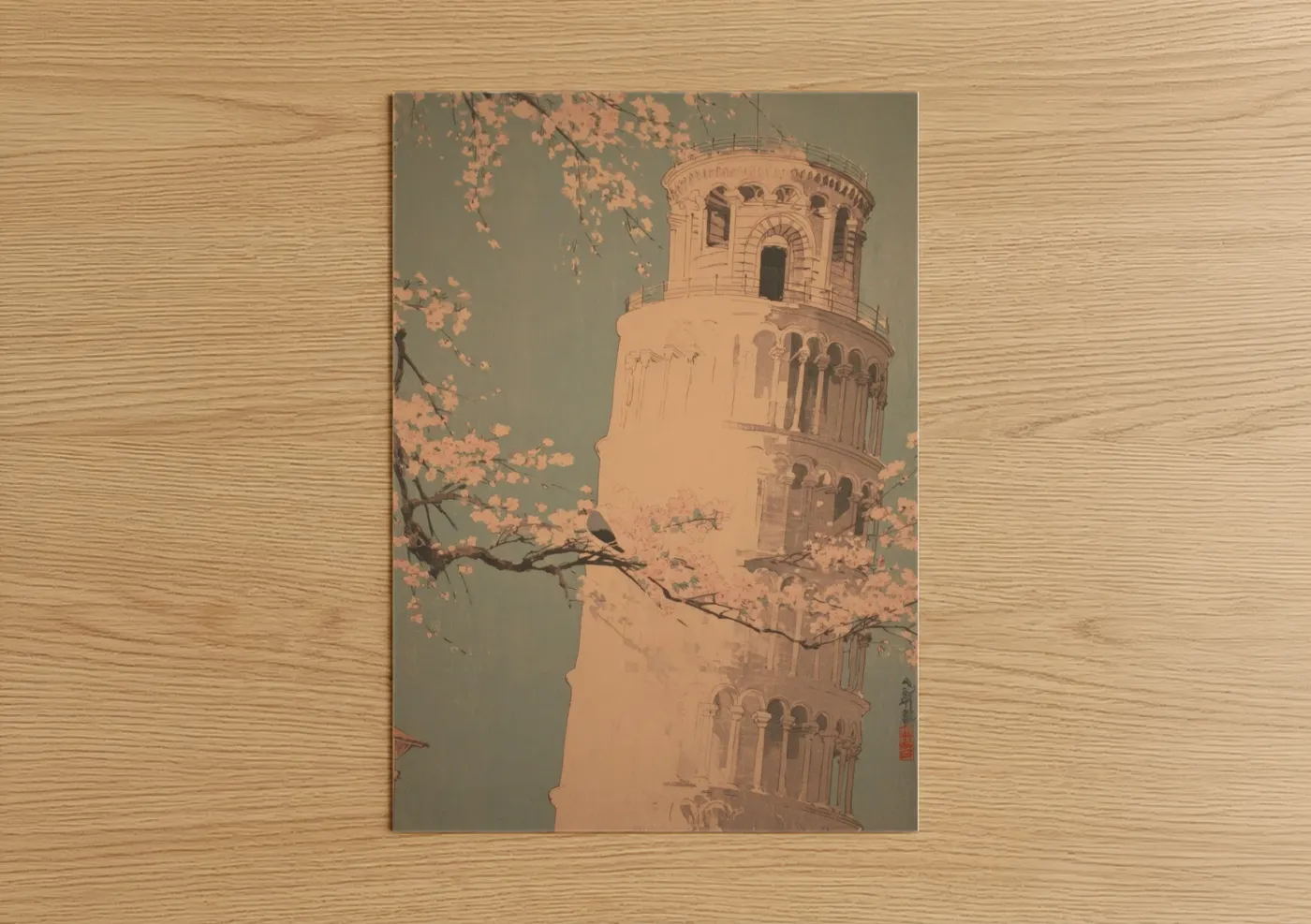 Leaning Tower Pisa Cherry Blossoms Wall Art