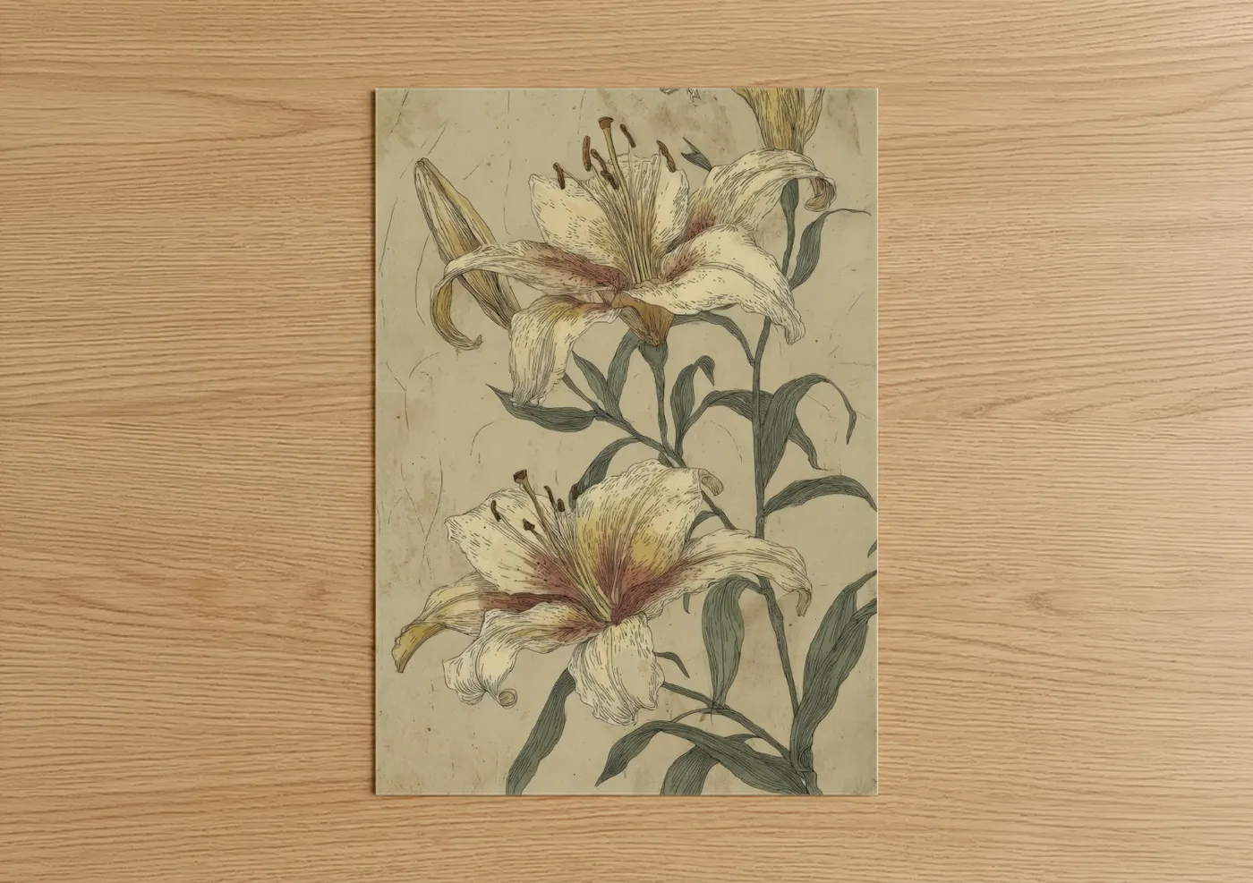 Vintage Lily Study Botanical Illustration Wall Art