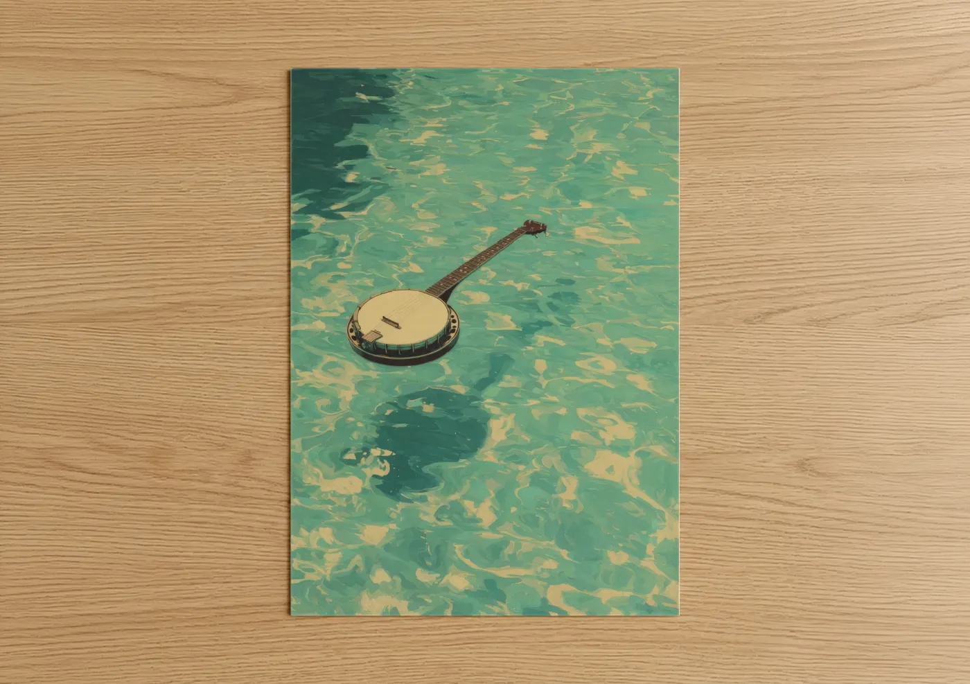 Banjo in Turquoise Water Illustration Wall Art
