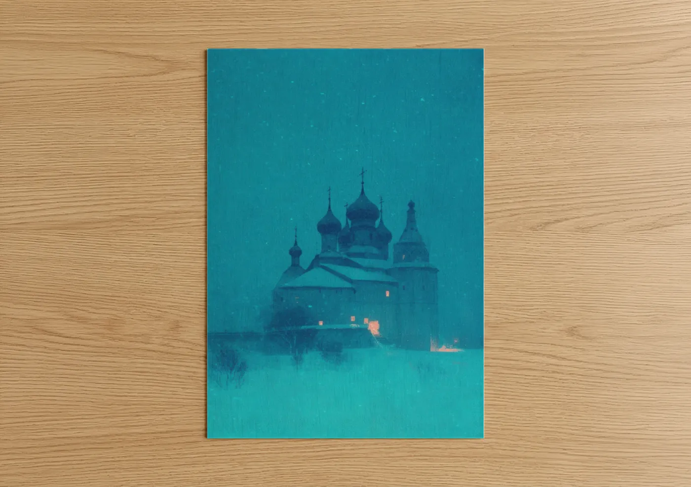 Winter Monastery Snow Illustration Wall Art
