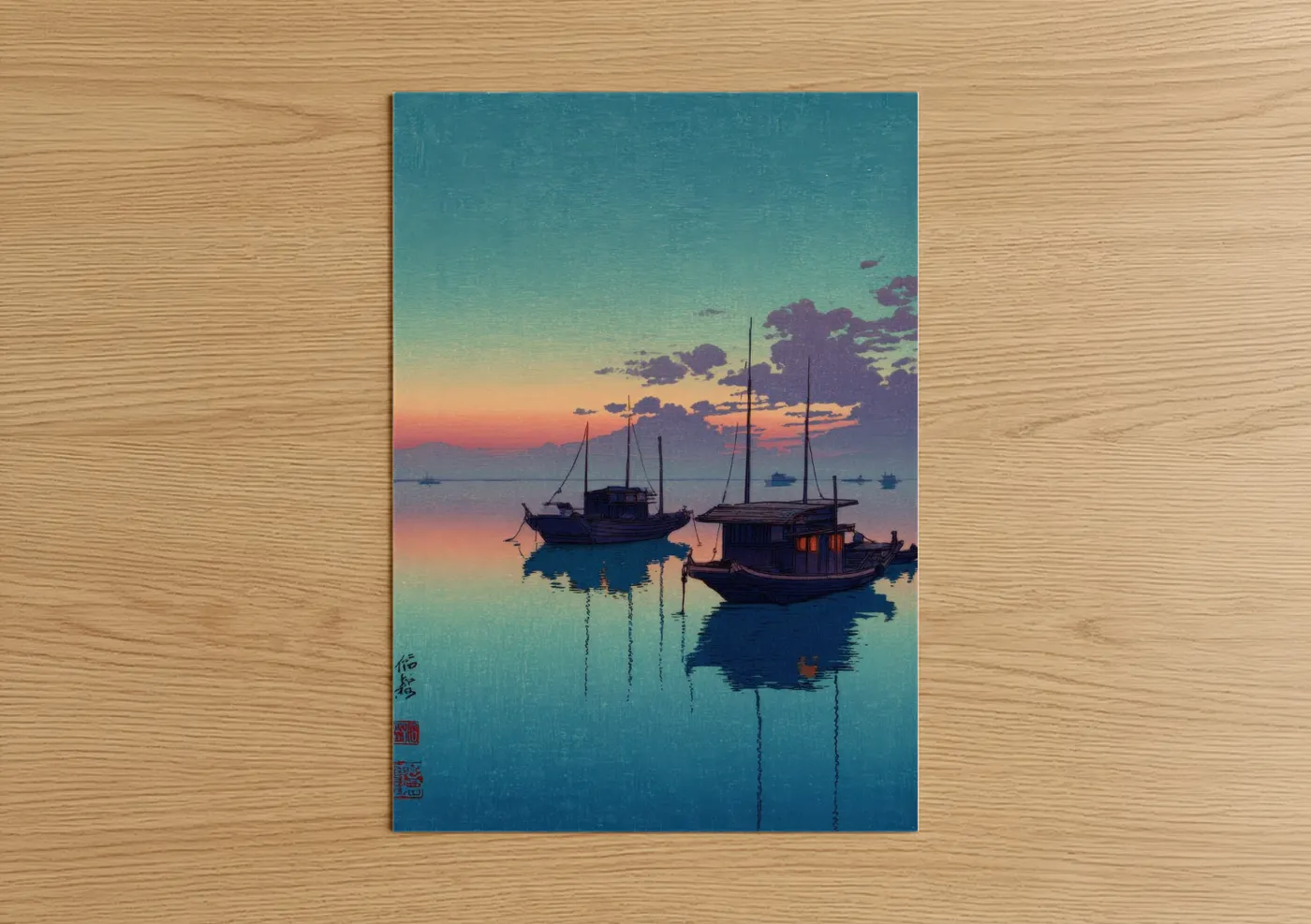 Traditional Sailing Boats at Sunset Wall Art
