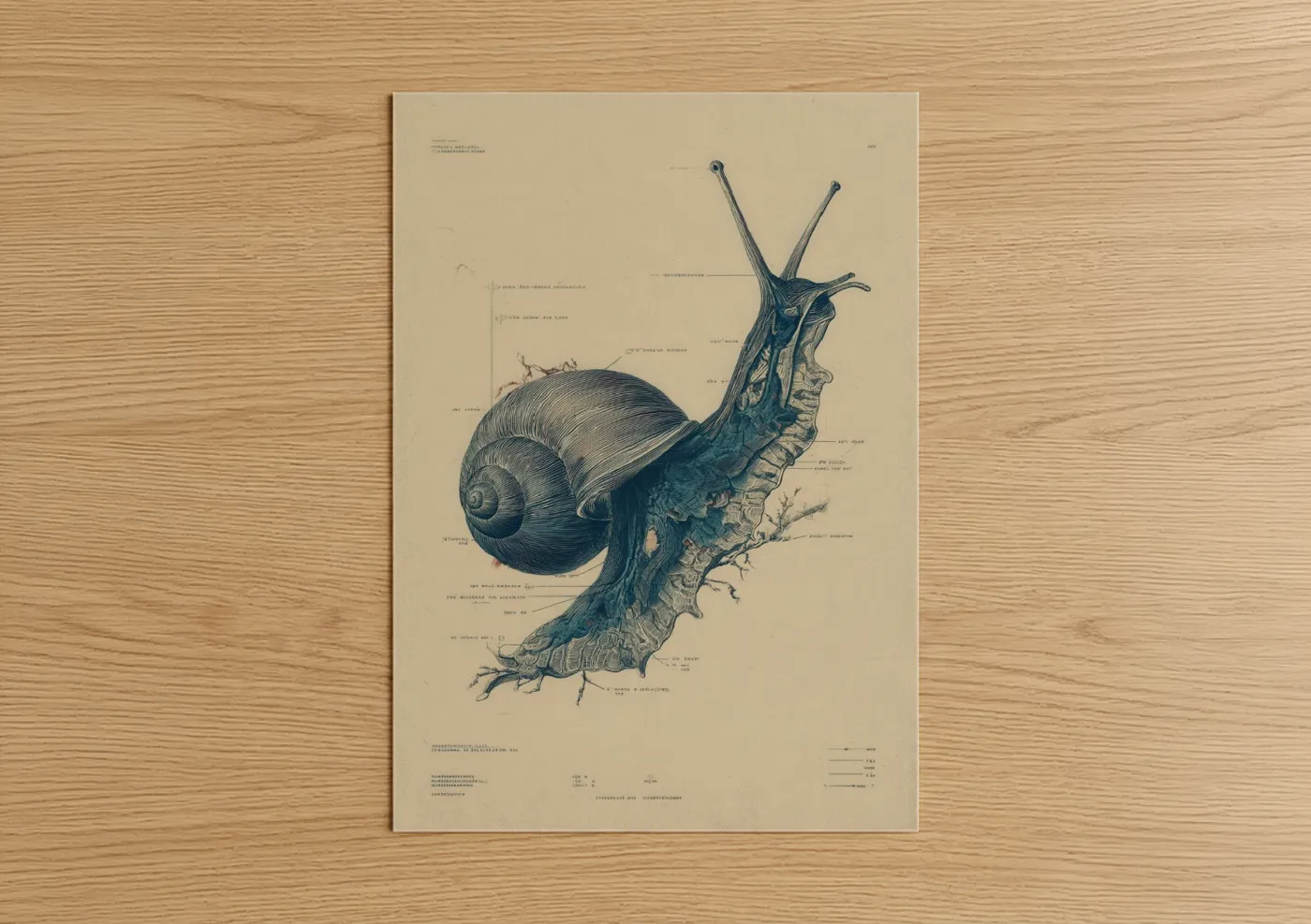 Anatomical Snail Blueprint Scientific Illustration Wall Art