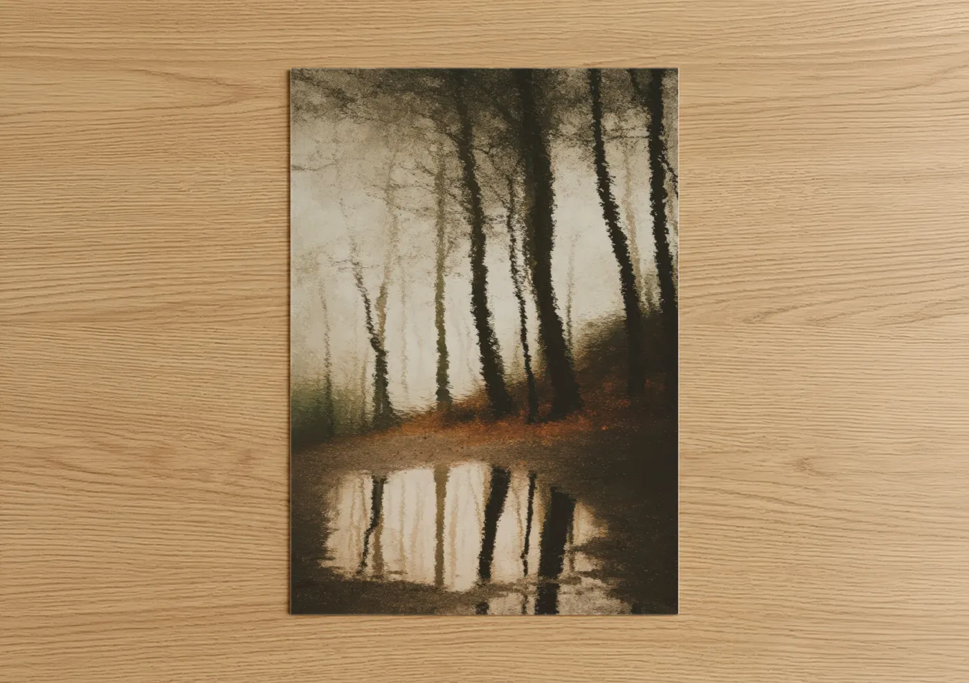 Misty Oak Forest Reflection Water Wall Art