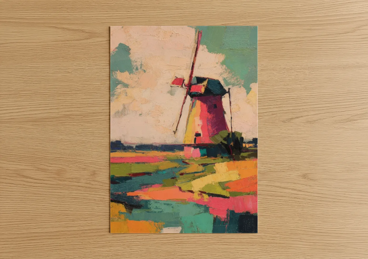 Colorful Windmill Landscape Painting Wall Art