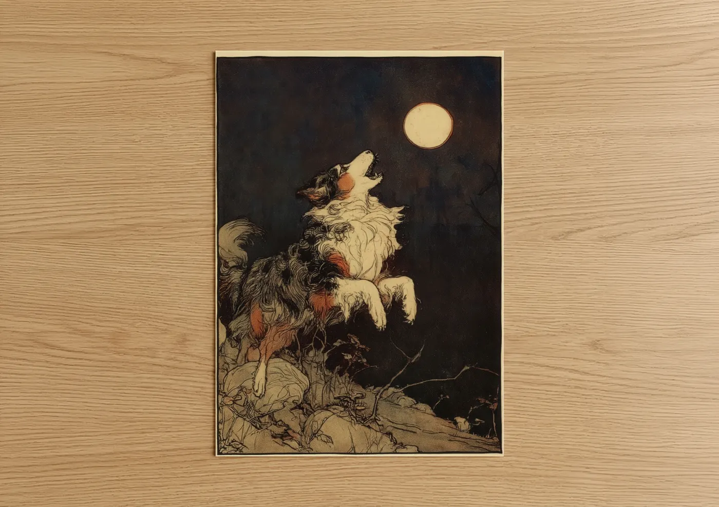 Shepherd Dog Howling Moon Night Wall Art
