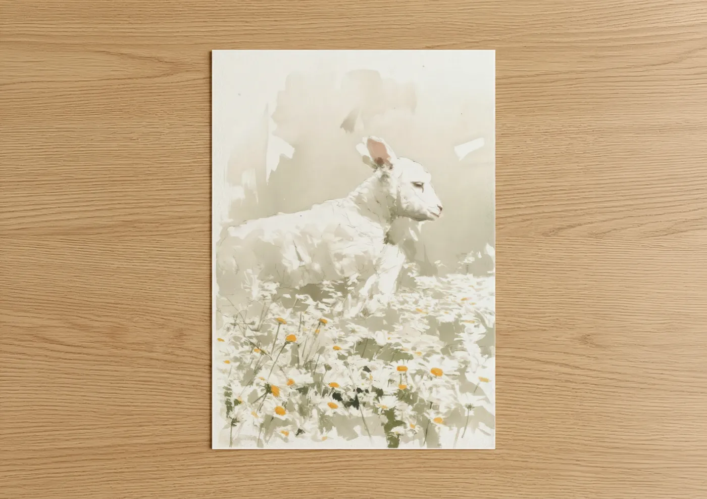 White Sheep Meadow Watercolor Wall Art