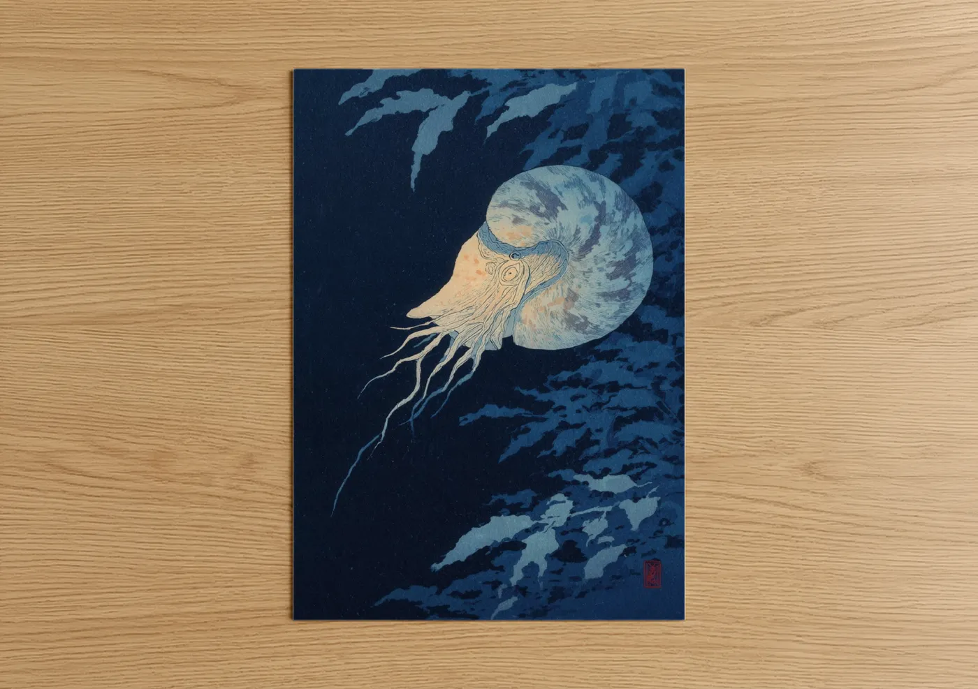 Midnight Nautilus Deep Sea Illustration Wall Art