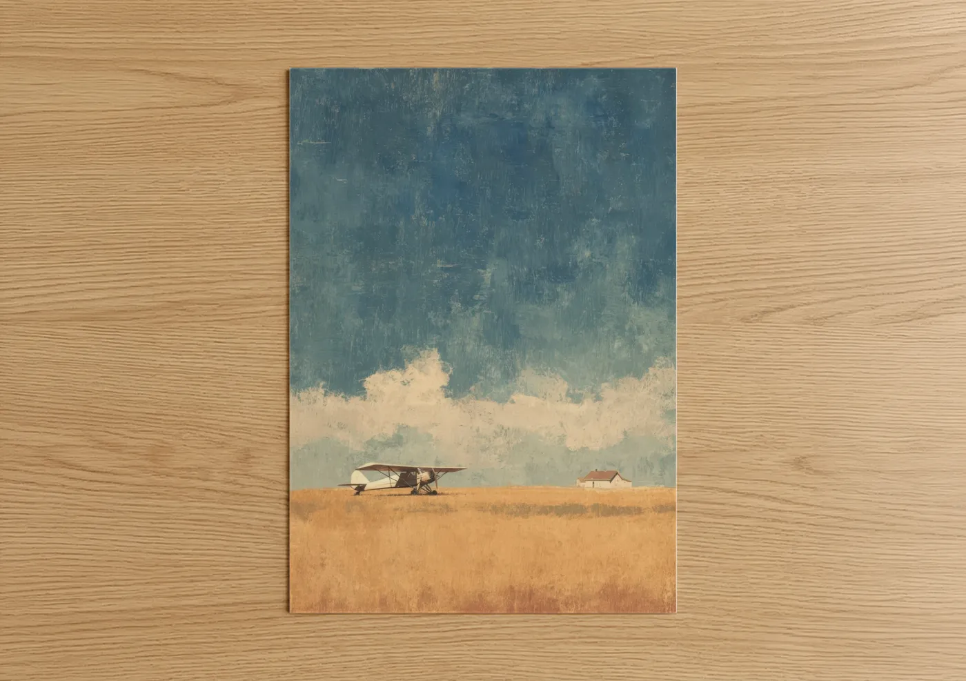 Vintage Propeller Plane Rural Landscape Wall Art