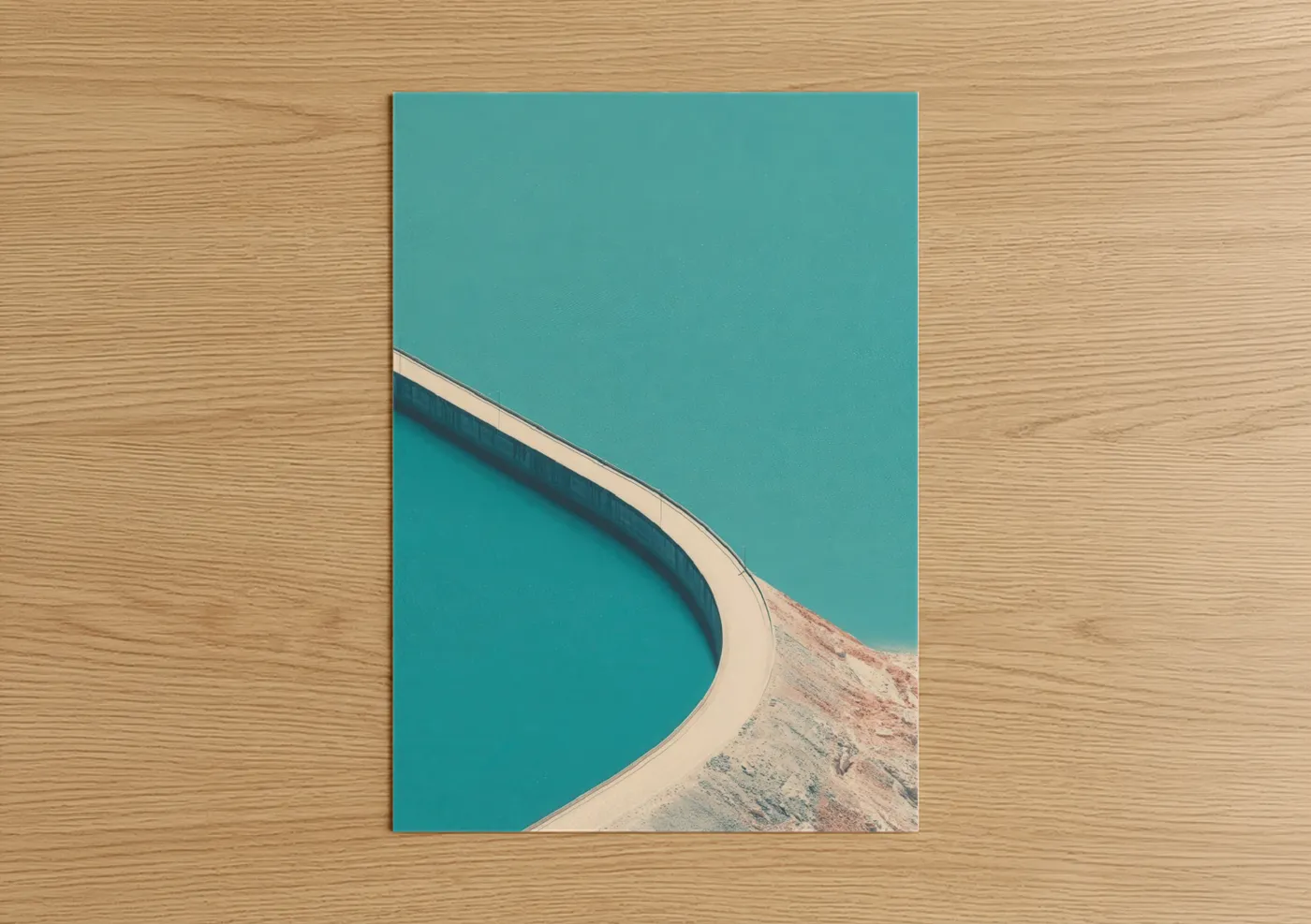 Art print on warm oak wood — turquoise and beige palette — Turquoise Dam poster