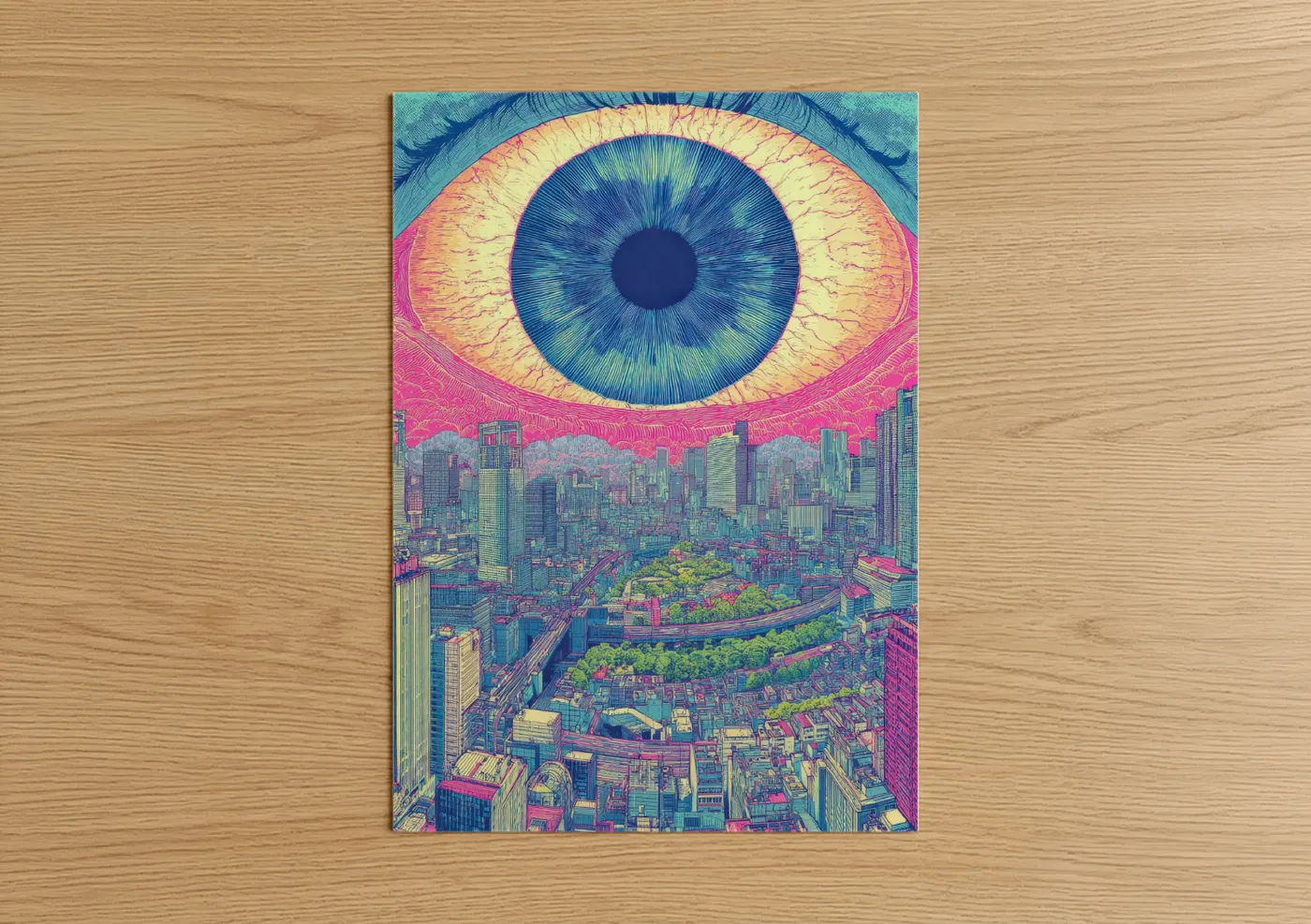 Psychedelic Urban Eye Cityscape Wall Art