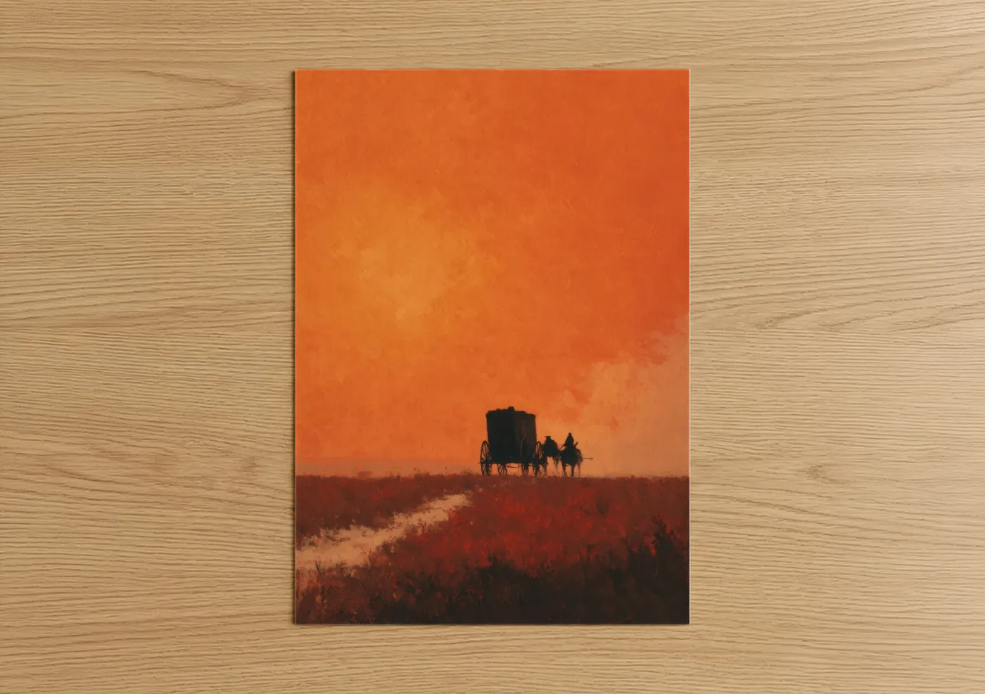 Sunset Wagon Desert Landscape Painting Wall Art