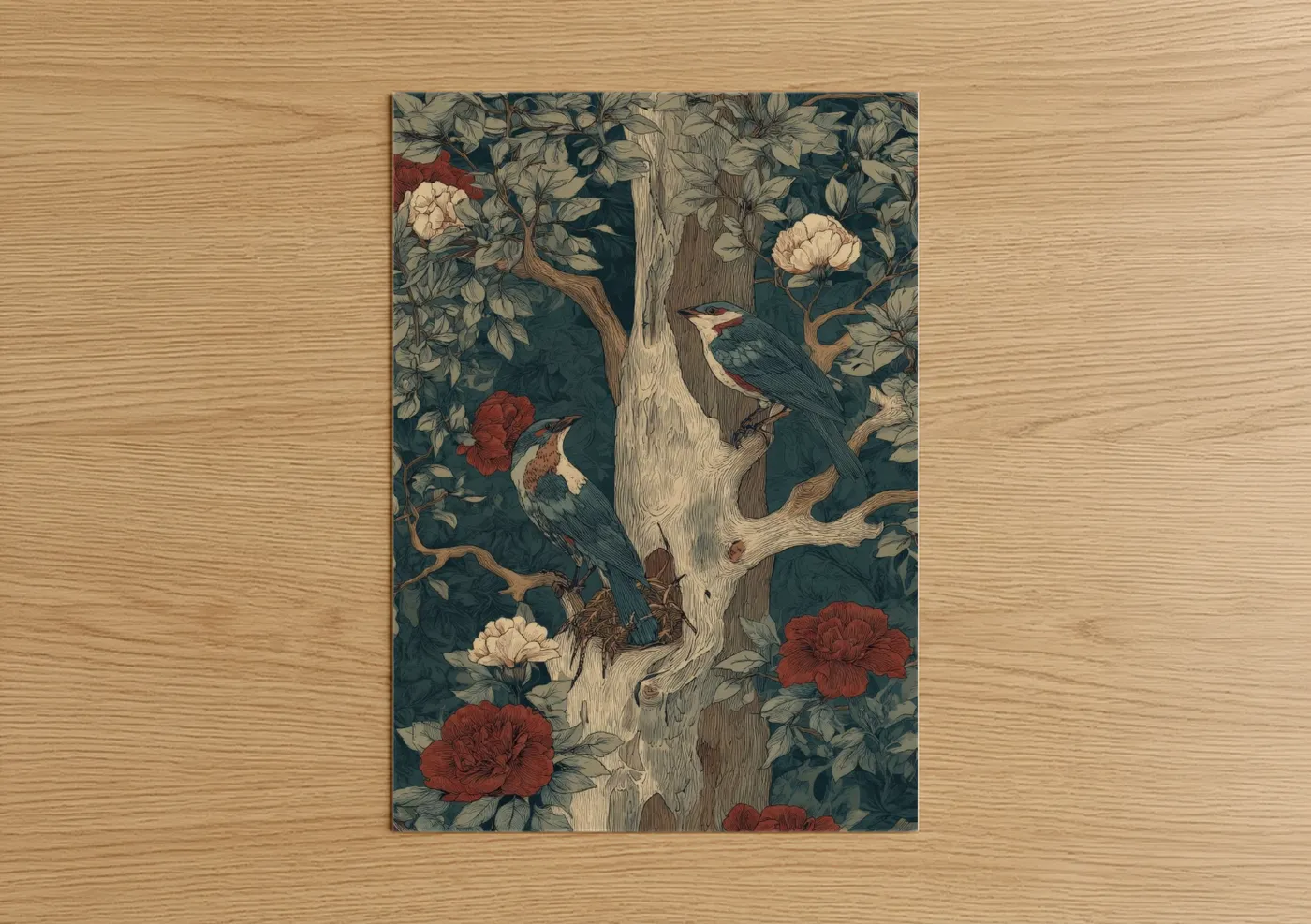 Kauri Tree with Birds and Roses Wall Art