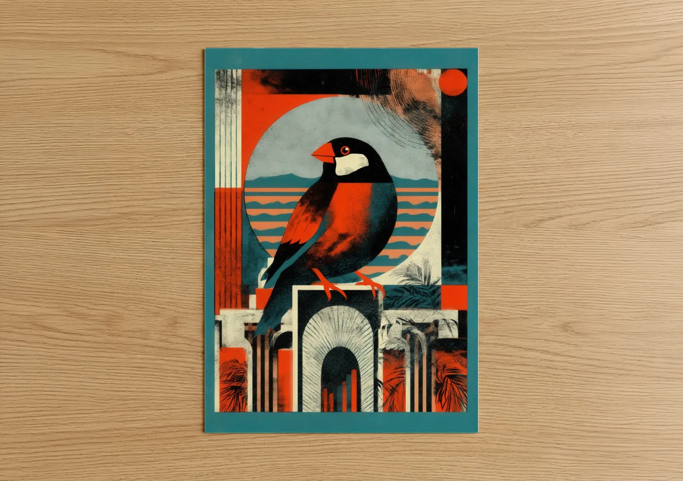 Crimson Finch Art Deco Watercolor Wall Art