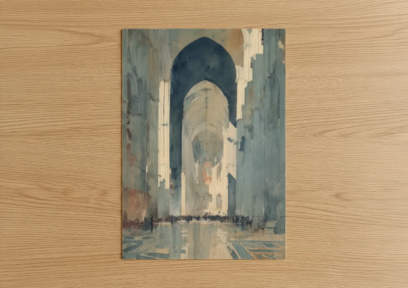 Amiens Cathedral Interior Architectural Watercolor Wall Art