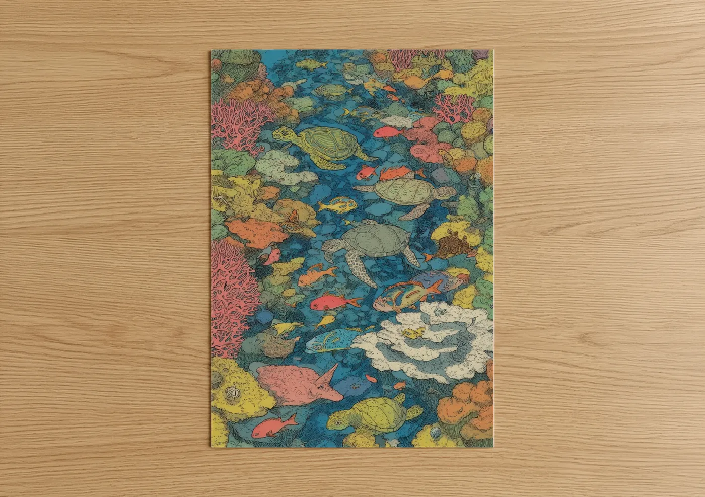 Vibrant Coral Reef Sea Life Illustration Wall Art