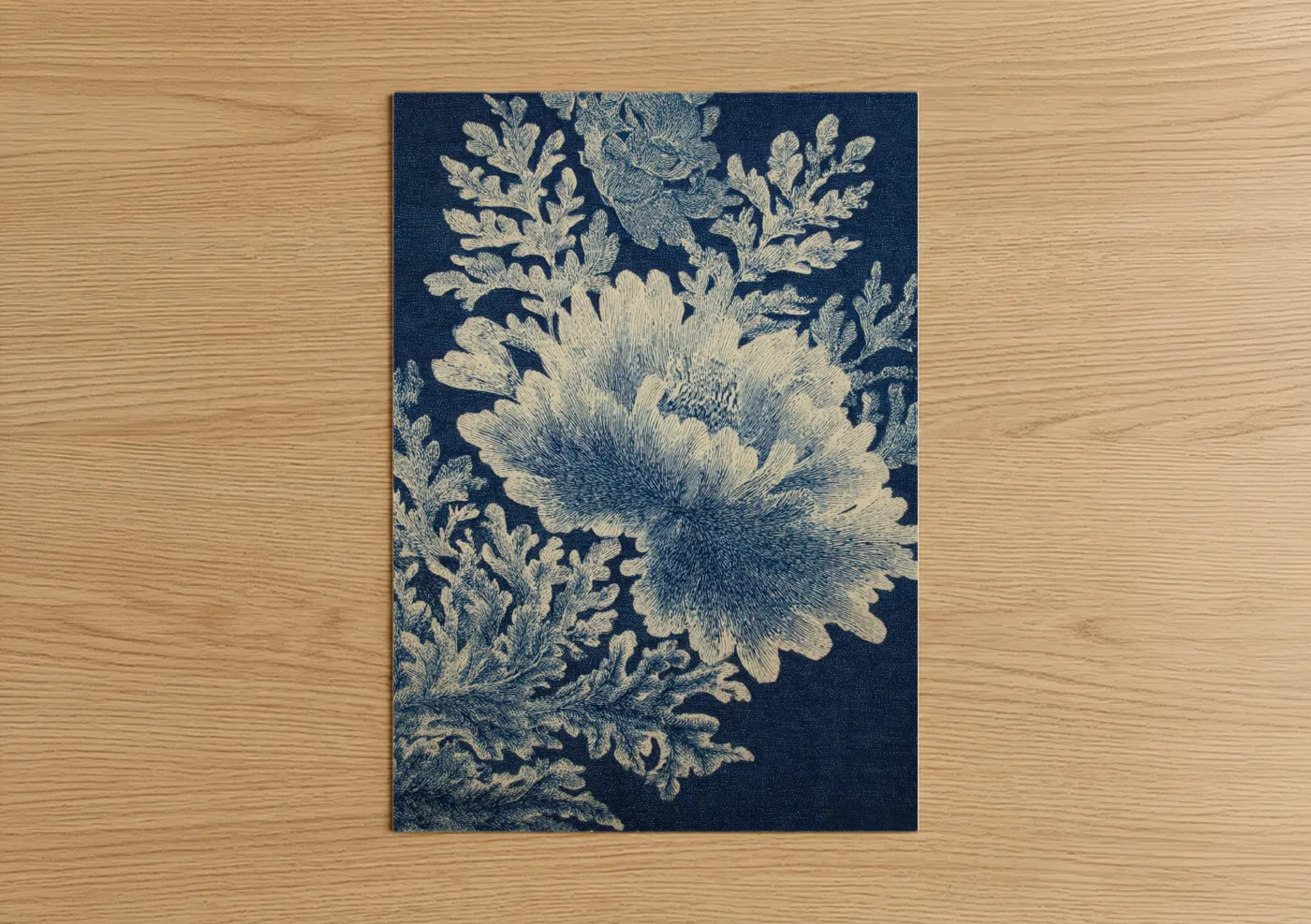 Indigo Sea Anemone Engraving Wall Art