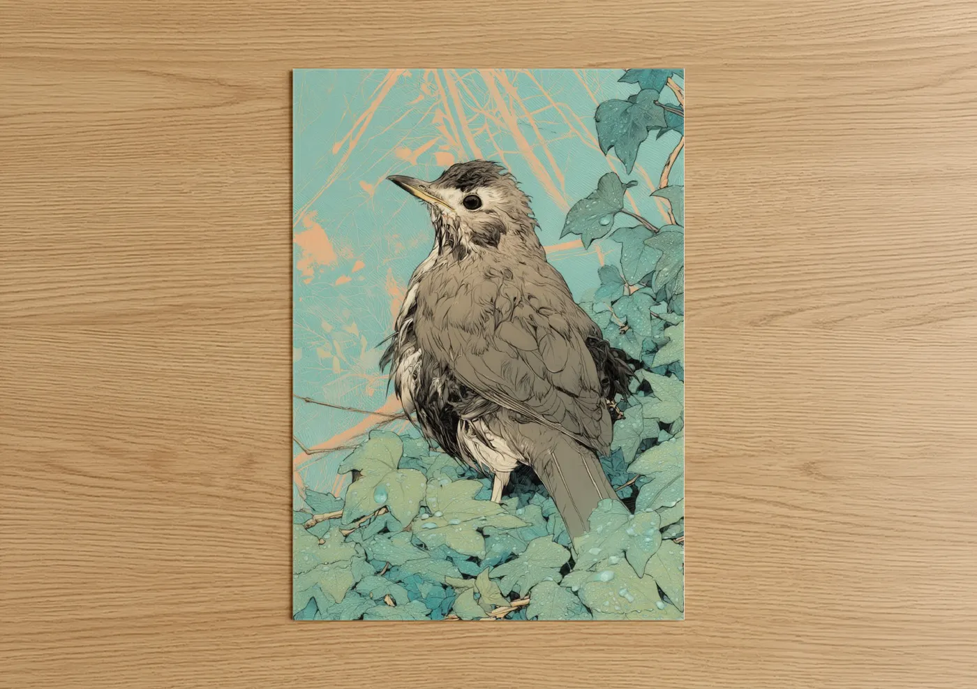 Garden Thrush Botanical Illustration Wall Art