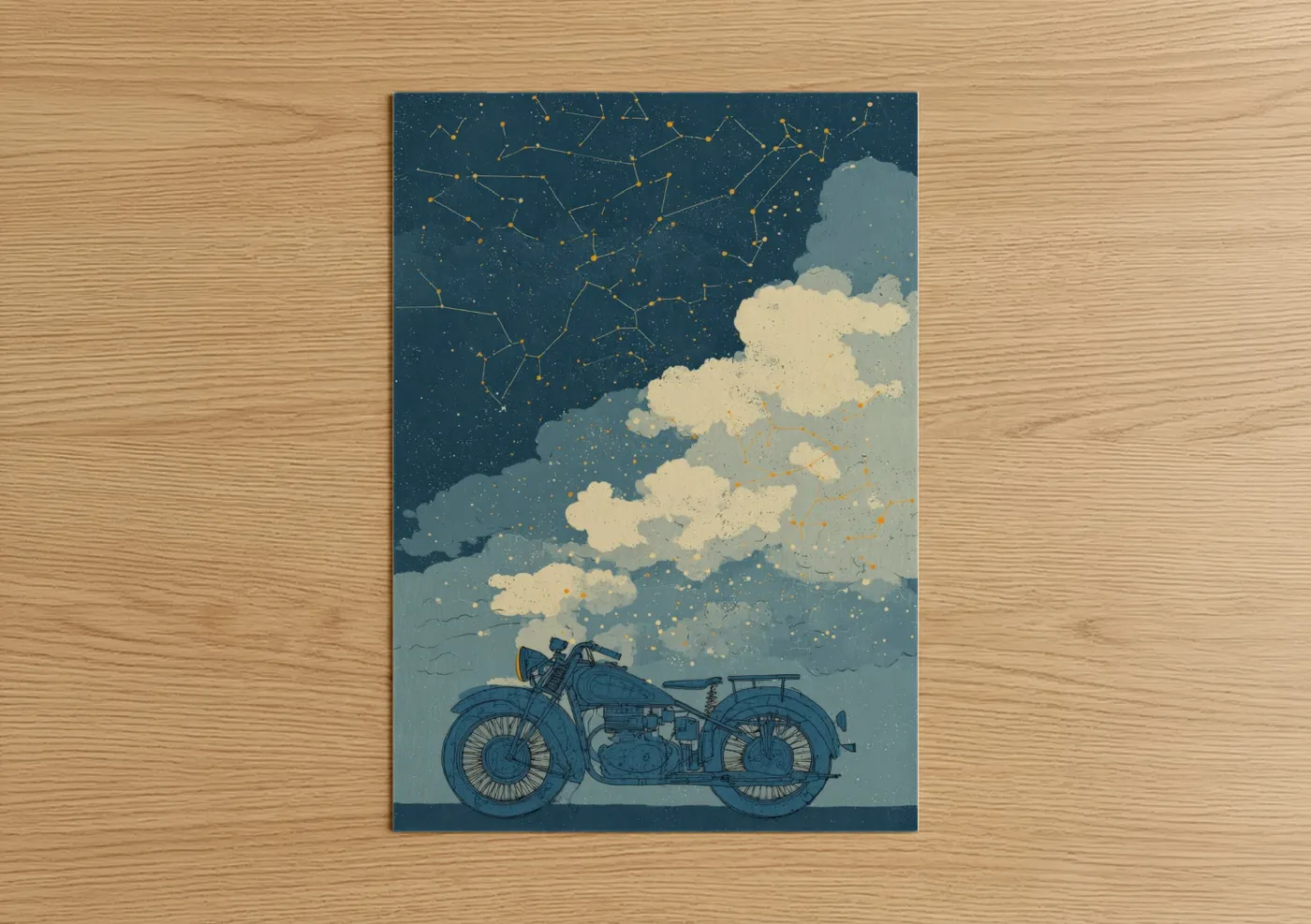 Vintage Motorcycle Under Starry Night Sky Wall Art