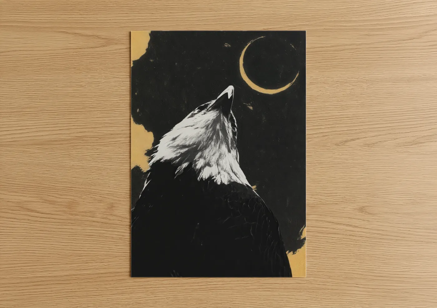 Moonlit Eagle Howling Night Sky Wall Art