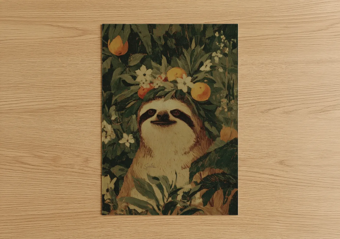 Whimsical Sloth with Flower Crown Wall Art