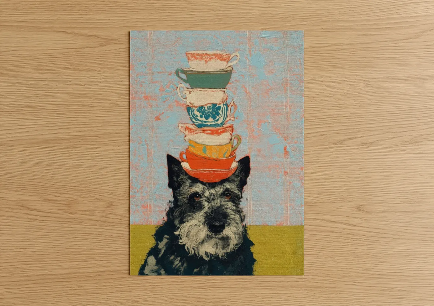 Whimsical Teacup Terrier Stack Wall Art